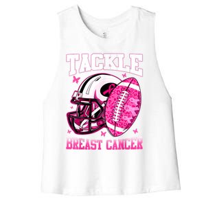 Tackle Breast Cancer Awareness Pink Ribbon Football Boy Kids Women's Racerback Cropped Tank