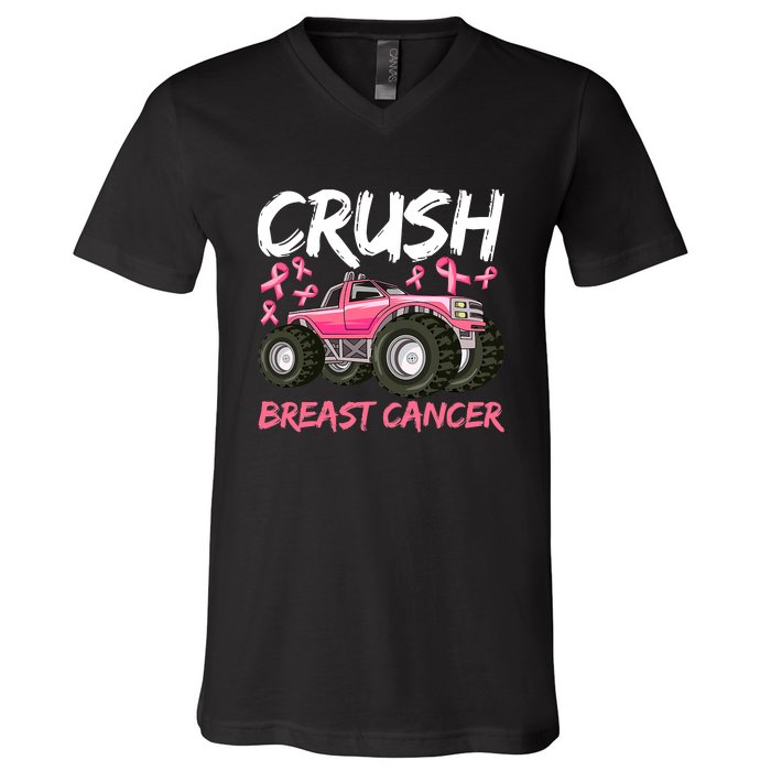 Truck Breast Cancer Awareness For Boys V-Neck T-Shirt