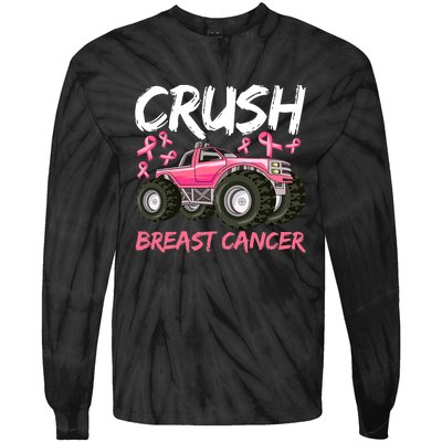 Truck Breast Cancer Awareness For Boys Tie-Dye Long Sleeve Shirt