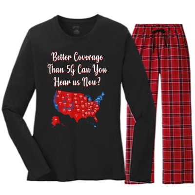 Trump Better Coverage Than 5g Can You Hear Us Now? Red Map Women's Long Sleeve Flannel Pajama Set 