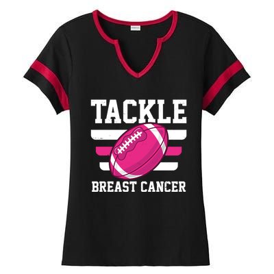 Tackle Breast Cancer Football Fan Ladies Halftime Notch Neck Tee