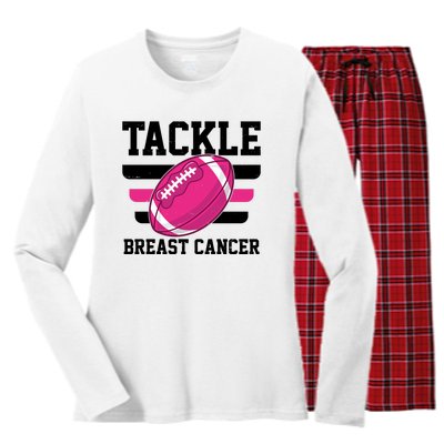 Tackle Breast Cancer Football Fan Women's Long Sleeve Flannel Pajama Set 