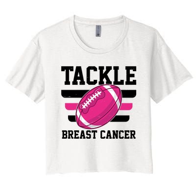 Tackle Breast Cancer Football Fan Women's Crop Top Tee