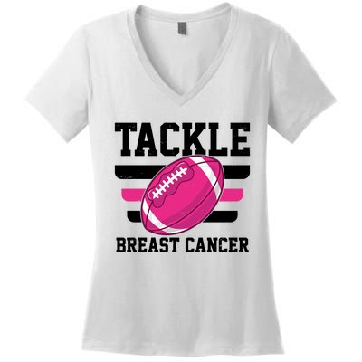 Tackle Breast Cancer Football Fan Women's V-Neck T-Shirt