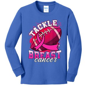 Tackle Breast Cancer Awareness Pink Ribbon Football Kids Long Sleeve Shirt