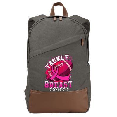 Tackle Breast Cancer Awareness Pink Ribbon Football Cotton Canvas Backpack