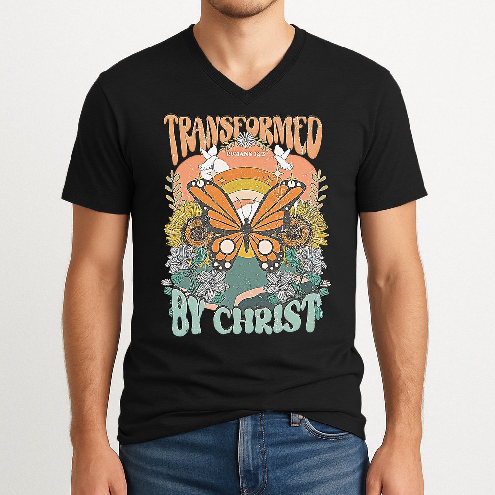 Transformed by Christ Boho christian Trendy Christian  V-Neck T-Shirt