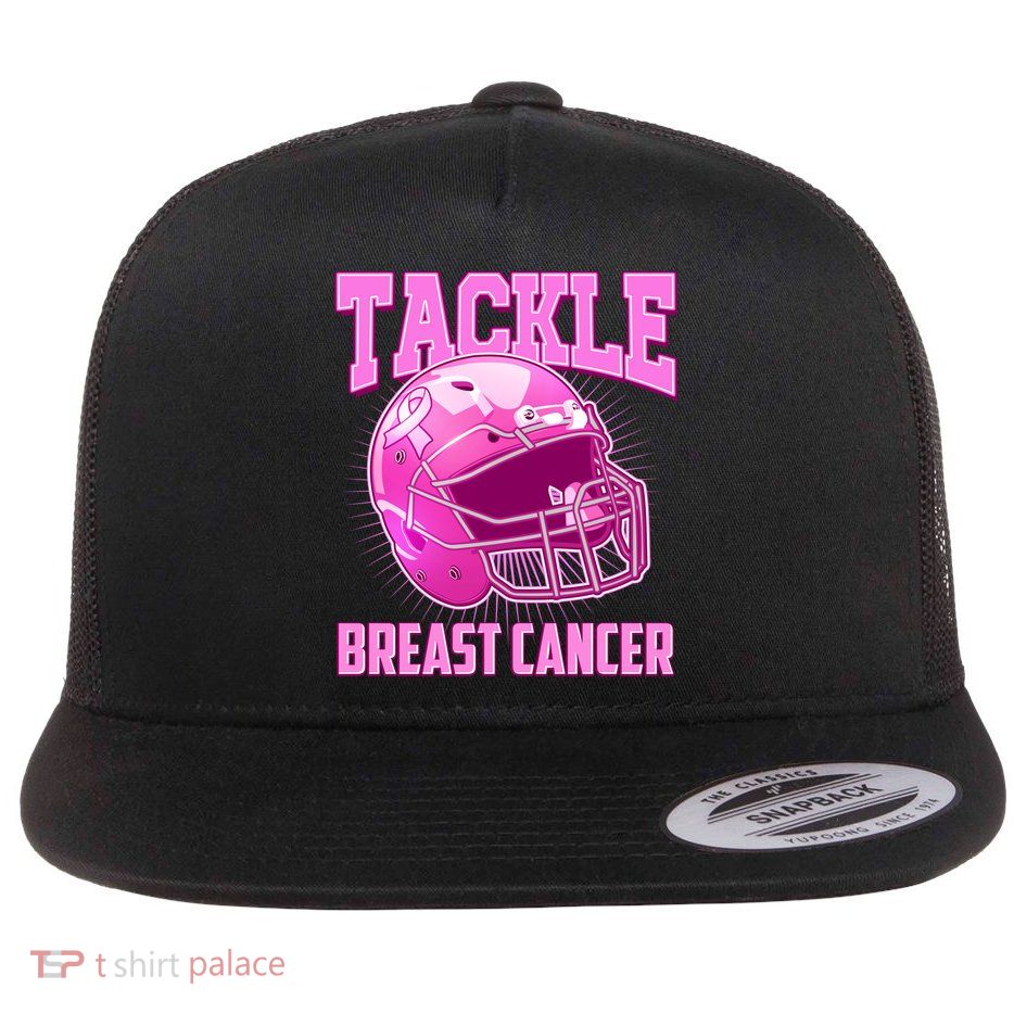 Tackle Breast Cancer Awareness Football Helmet Flat Bill Trucker Hat