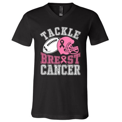 Tackle Breast Cancer Awareness Football Lover V-Neck T-Shirt