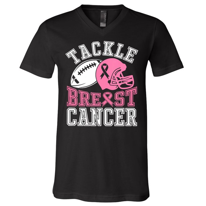 Tackle Breast Cancer Awareness Football Lover V-Neck T-Shirt