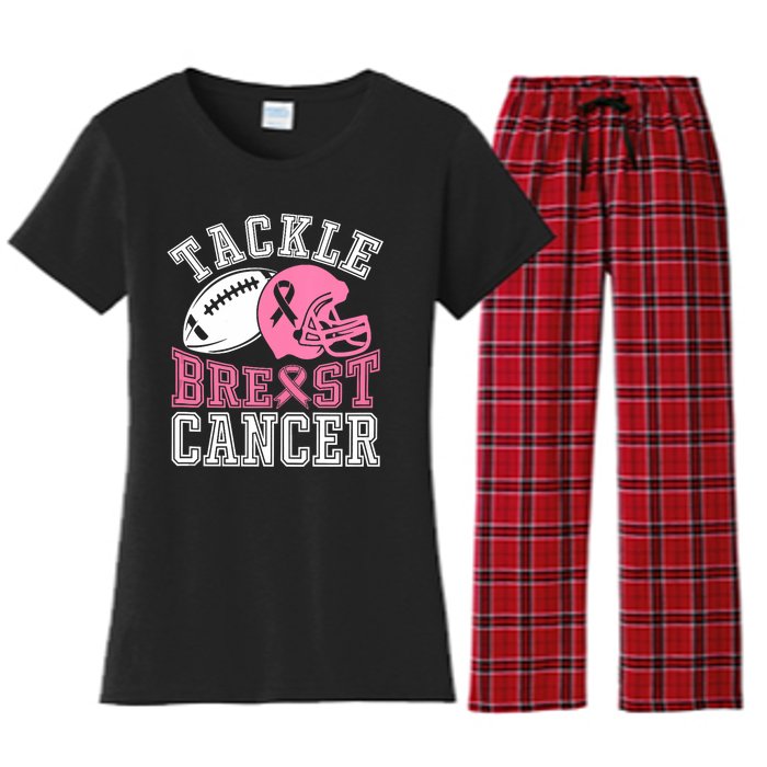 Tackle Breast Cancer Awareness Football Lover Women's Flannel Pajama Set