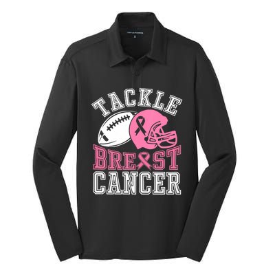 Tackle Breast Cancer Awareness Football Lover Silk Touch Performance Long Sleeve Polo