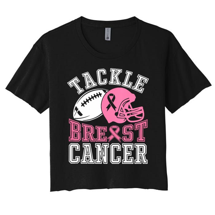 Tackle Breast Cancer Awareness Football Lover Women's Crop Top Tee