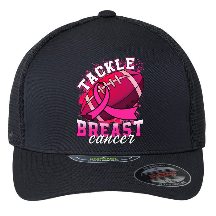 Tackle Breast Cancer Awareness Pink Ribbon Football Flexfit Unipanel Trucker Cap