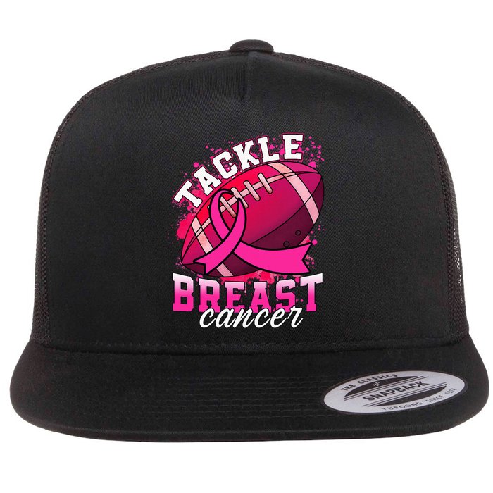 Tackle Breast Cancer Awareness Pink Ribbon Football Flat Bill Trucker Hat