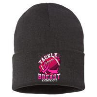 Tackle Breast Cancer Awareness Pink Ribbon Football Sustainable Knit Beanie