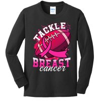 Tackle Breast Cancer Awareness Pink Ribbon Football Kids Long Sleeve Shirt