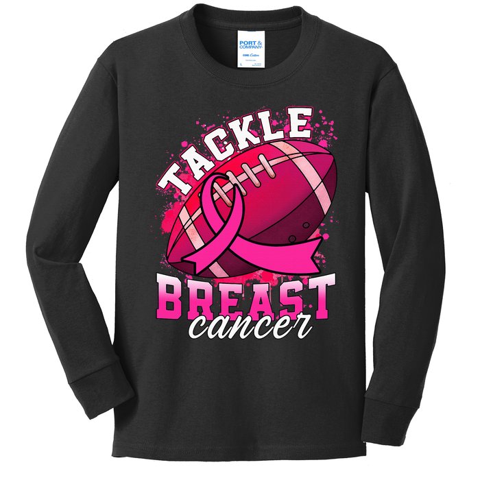 Tackle Breast Cancer Awareness Pink Ribbon Football Kids Long Sleeve Shirt