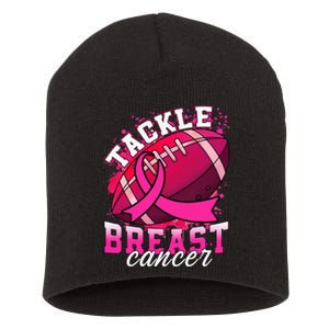 Tackle Breast Cancer Awareness Pink Ribbon Football Short Acrylic Beanie