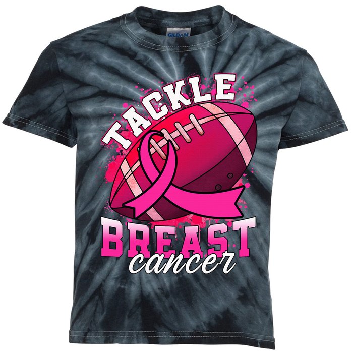 Tackle Breast Cancer Awareness Pink Ribbon Football Kids Tie-Dye T-Shirt