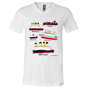 Titanic BritanicOPoseidon Carpathia Famous Ships. V-Neck T-Shirt