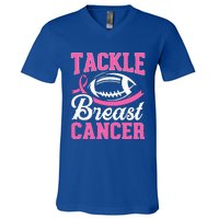 Tackle Breast Cancer Awareness Football Pink Ribbon V-Neck T-Shirt