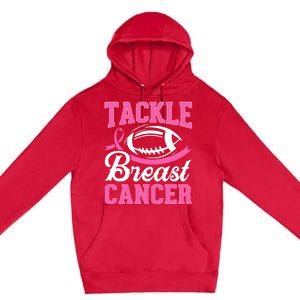 Tackle Breast Cancer Awareness Football Pink Ribbon Premium Pullover Hoodie