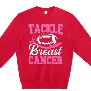 Tackle Breast Cancer Awareness Football Pink Ribbon Premium Crewneck Sweatshirt