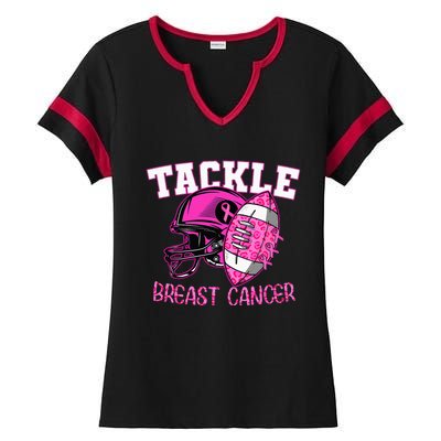 Tackle Breast Cancer Awareness American Footballribbon Ladies Halftime Notch Neck Tee