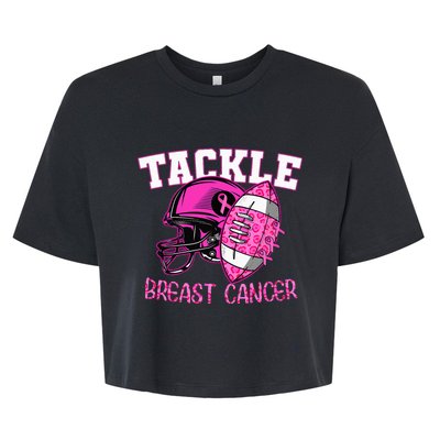 Tackle Breast Cancer Awareness American Footballribbon Bella+Canvas Jersey Crop Tee