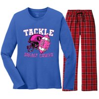 Tackle Breast Cancer Awareness American Footballribbon Women's Long Sleeve Flannel Pajama Set 