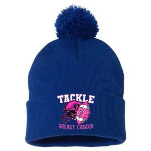 Tackle Breast Cancer Awareness American Footballribbon Pom Pom 12in Knit Beanie