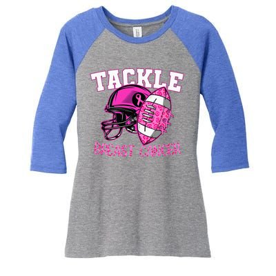 Tackle Breast Cancer Awareness American Footballribbon Women's Tri-Blend 3/4-Sleeve Raglan Shirt