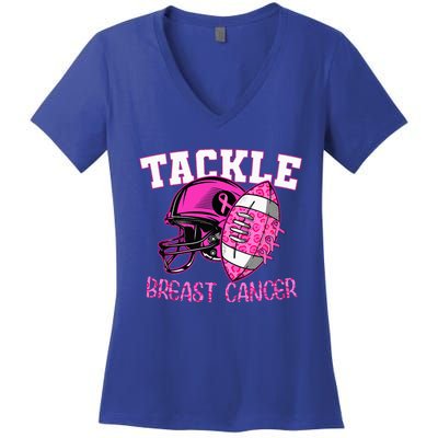 Tackle Breast Cancer Awareness American Footballribbon Women's V-Neck T-Shirt