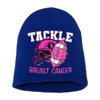 Tackle Breast Cancer Awareness American Footballribbon Short Acrylic Beanie