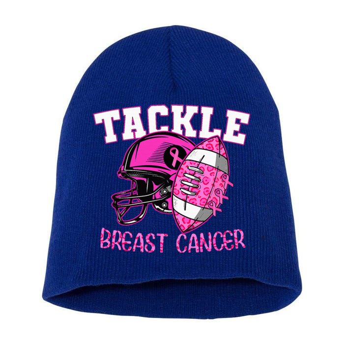 Tackle Breast Cancer Awareness American Footballribbon Short Acrylic Beanie