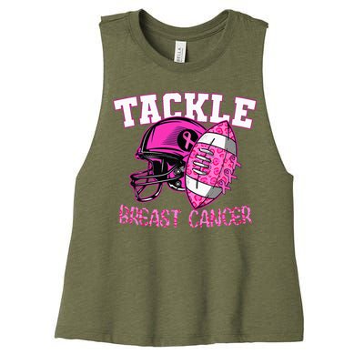 Tackle Breast Cancer Awareness American Footballribbon Women's Racerback Cropped Tank