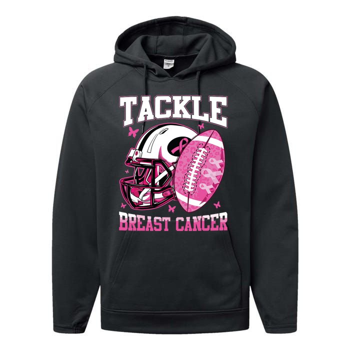 Tackle Breast Cancer Awareness Pink Ribbon Football Boy Kids Performance Fleece Hoodie