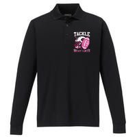 Tackle Breast Cancer Awareness Pink Ribbon Football Boy Kids Performance Long Sleeve Polo