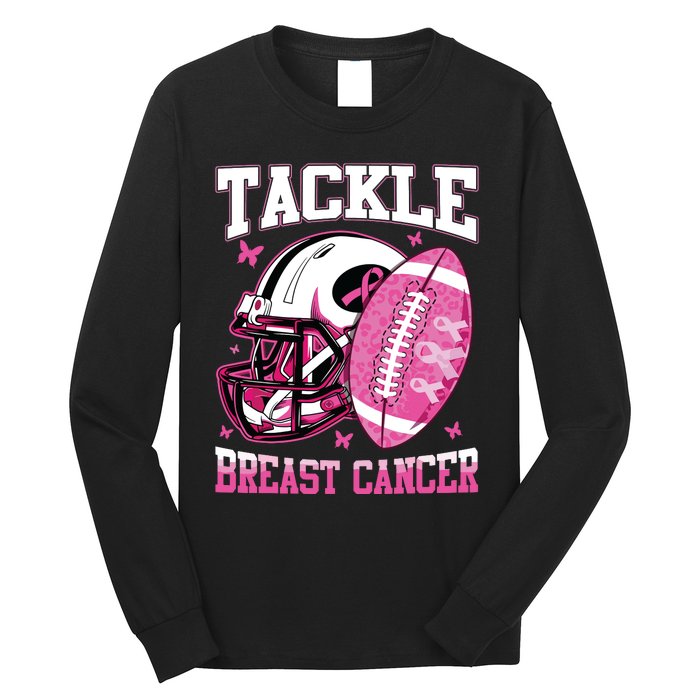 Tackle Breast Cancer Awareness Pink Ribbon Football Boy Kids Long Sleeve Shirt