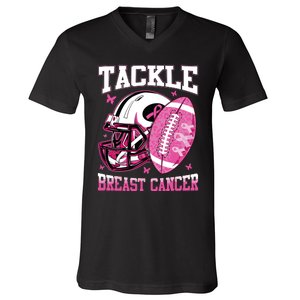 Tackle Breast Cancer Awareness Pink Ribbon Football Boy Kids V-Neck T-Shirt