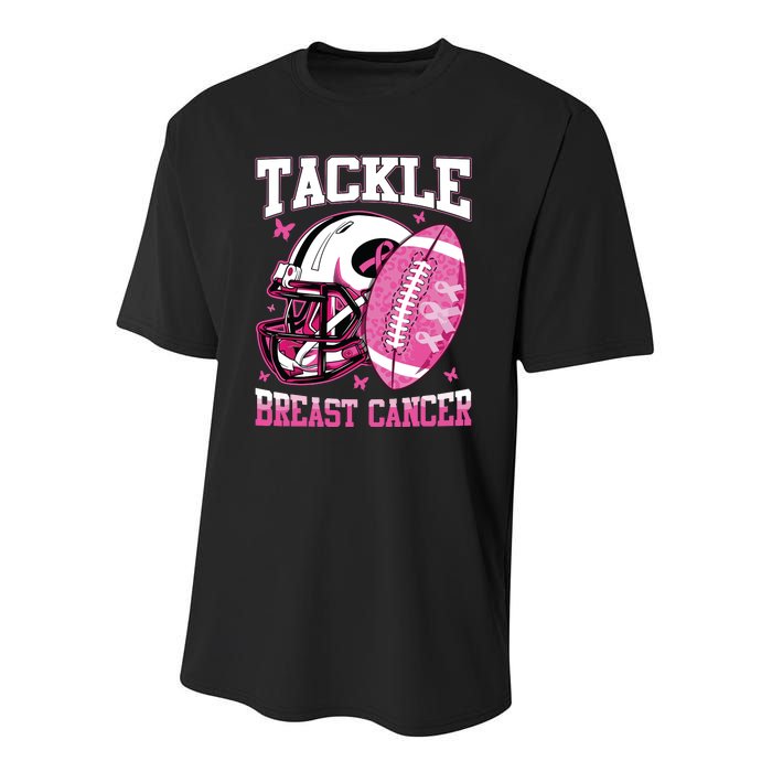 Tackle Breast Cancer Awareness Pink Ribbon Football Boy Kids Youth Performance Sprint T-Shirt