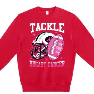 Tackle Breast Cancer Awareness Pink Ribbon Football Boy Kids Premium Crewneck Sweatshirt