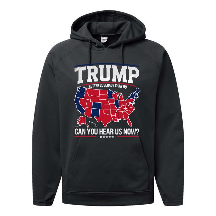 Trump Better Coverage Than 5g Can You Hear Us Now Funny Performance Fleece Hoodie