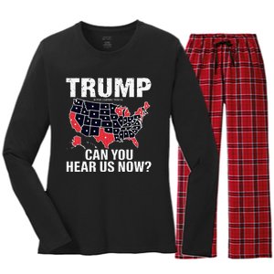 Trump Better Coverage Than 5g Can You Hear Us Now Usa Map Women's Long Sleeve Flannel Pajama Set 