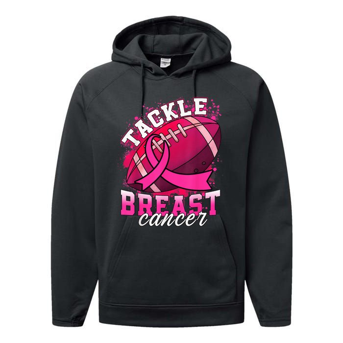 Tackle Breast Cancer Awareness Pink Ribbon Football Boy Kid Performance Fleece Hoodie