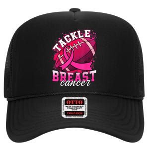 Tackle Breast Cancer Awareness Pink Ribbon Football Boy Kid High Crown Mesh Back Trucker Hat