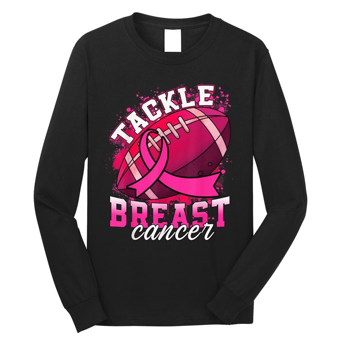 Tackle Breast Cancer Awareness Pink Ribbon Football Boy Kid Long Sleeve Shirt