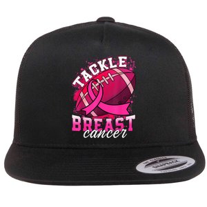 Tackle Breast Cancer Awareness Pink Ribbon Football Boy Kid Flat Bill Trucker Hat