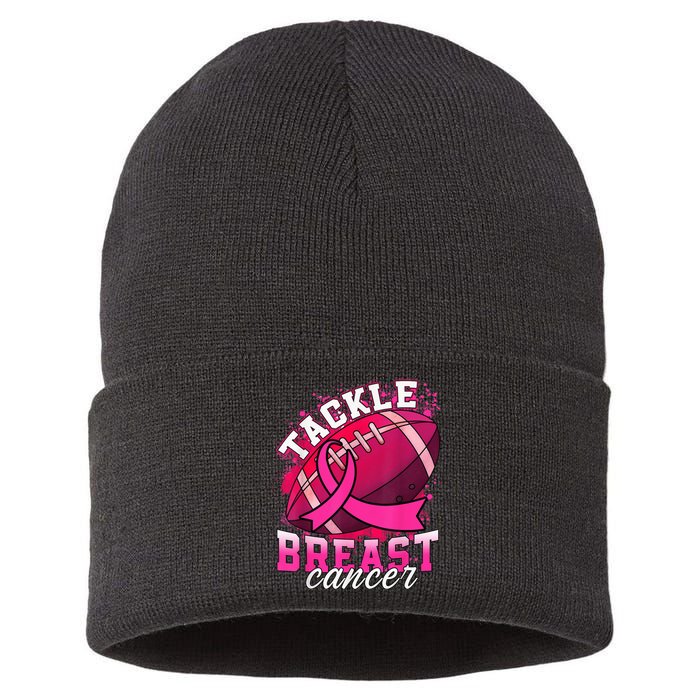 Tackle Breast Cancer Awareness Pink Ribbon Football Boy Kid Sustainable Knit Beanie